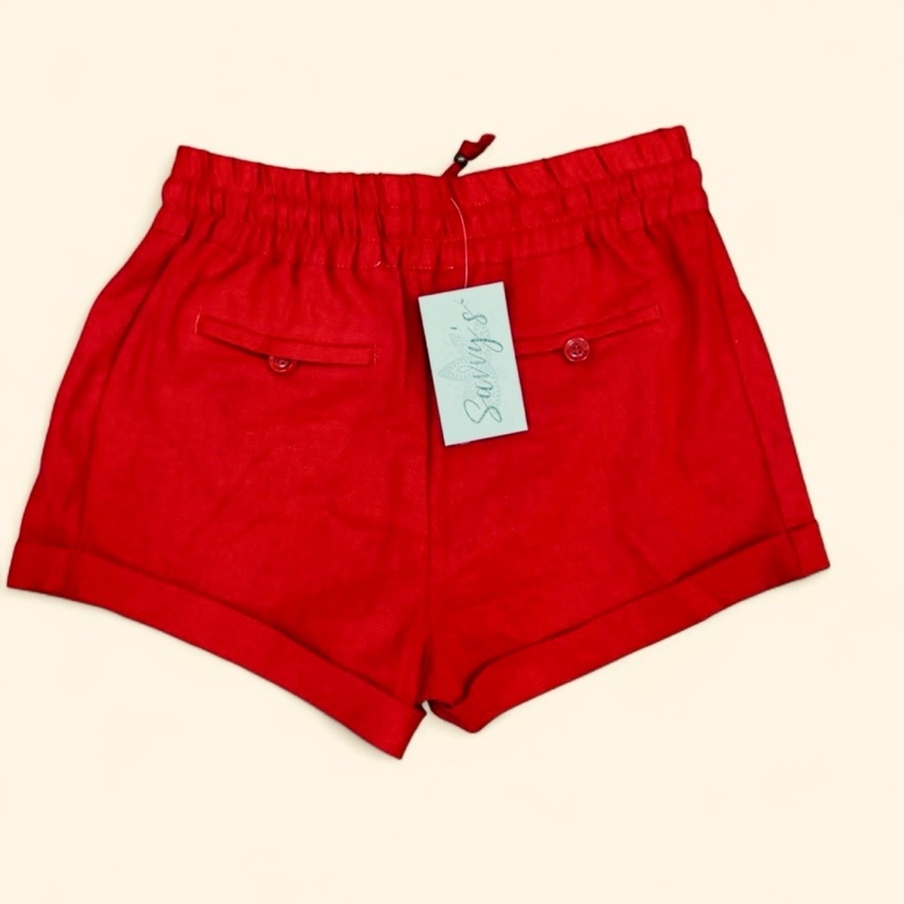 Love Tree Red High-Waist Drawstring Linen Shorts - Picture 7 of 7